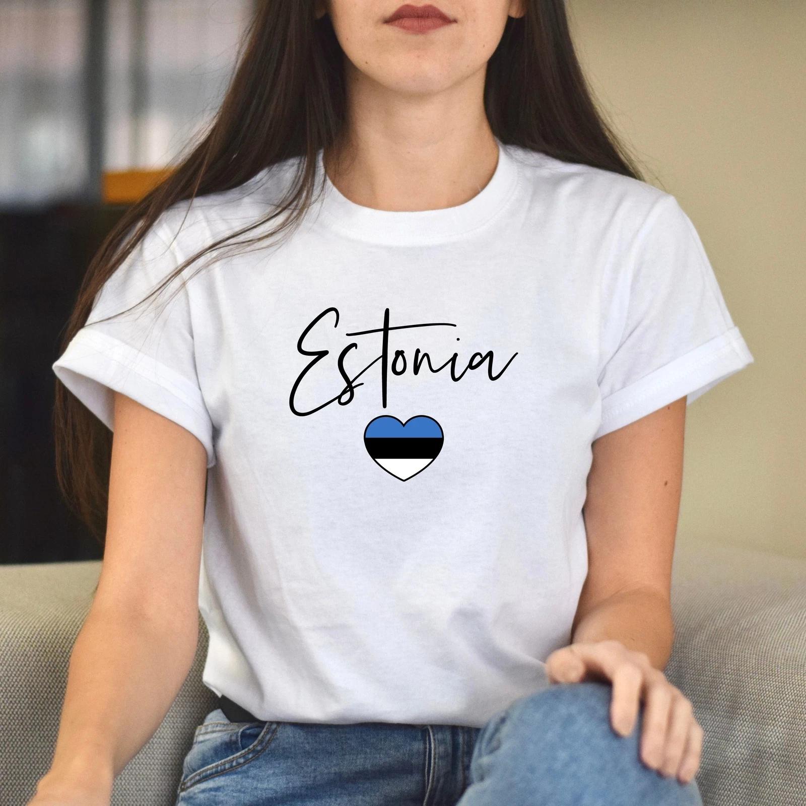 Estonia flag heart Unisex T-shirt Estonia love tee White Sand Blue XL