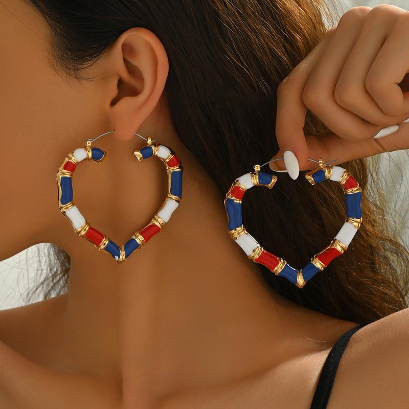 

Vintage Colorful Drip Oil Heart Shape Hoop Earrings for Women Exaggerated Bamboo Knot Big Circle Personality Earrings Zircon