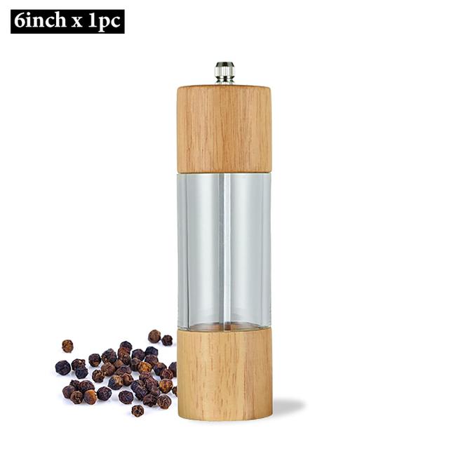 

Деревянный набор для соли и перца, ручные мельницы с акриловым окном и железной подставкой, кухонный помощник 6/8 дюймов