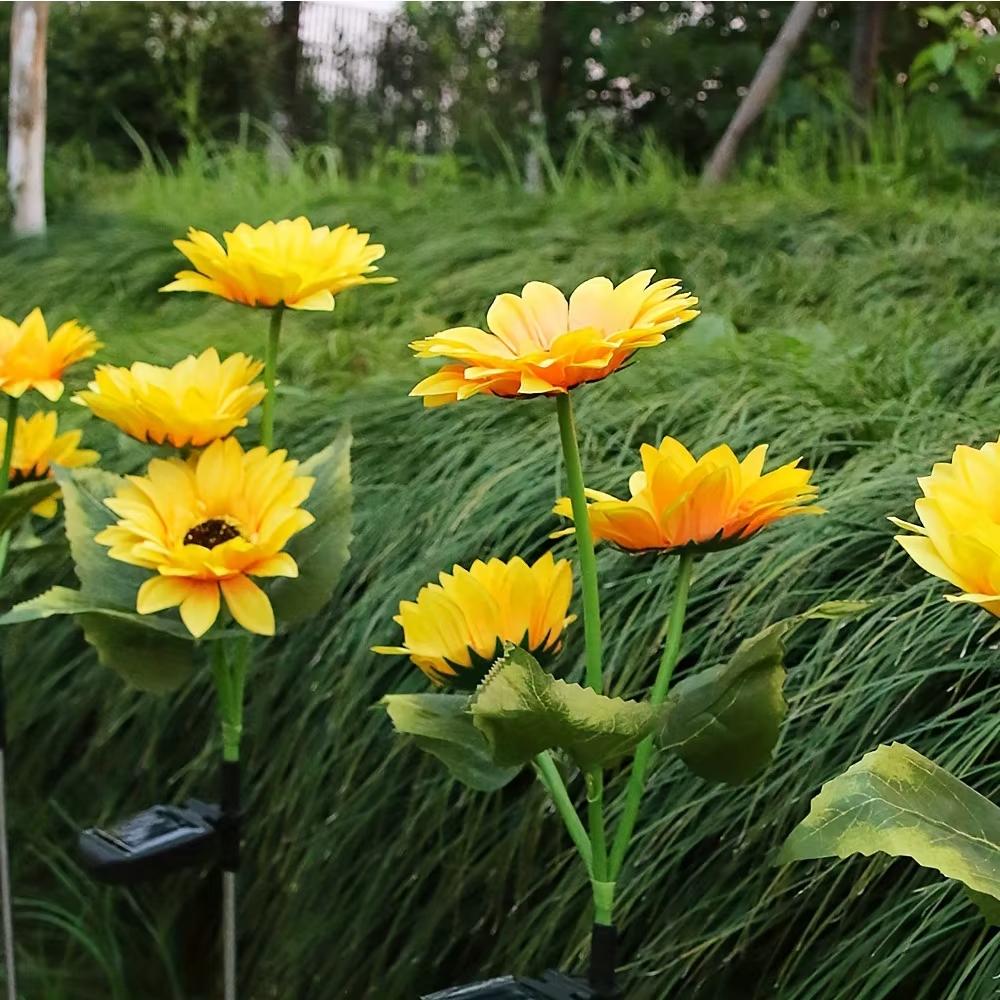Solar Sunflower Garden Lights 1/3 Heads Waterproof Outdoor Decorative Lawn Lamp for Yard Pathway Wedding Christmas