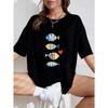 White T Shirt With Colorful Fish Pattern For Casual Wear