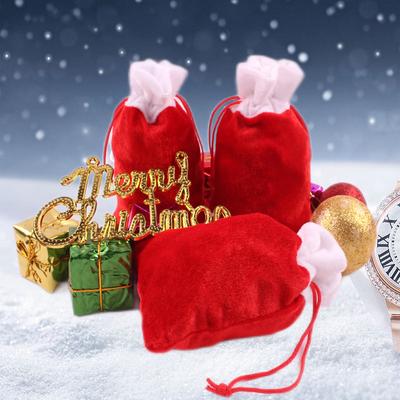 Pack of 12 Red and White Velvet Drawstring Christmas Bags Bag Pouches Santa Bags