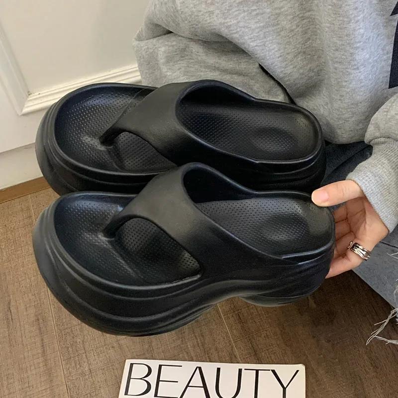 Fashion Thick Botton Beach Flip Flops for Women Clip Toe Soft Sole Platform Slippers Woman Summer Non-Slip Chunky Wedge Sandals Female