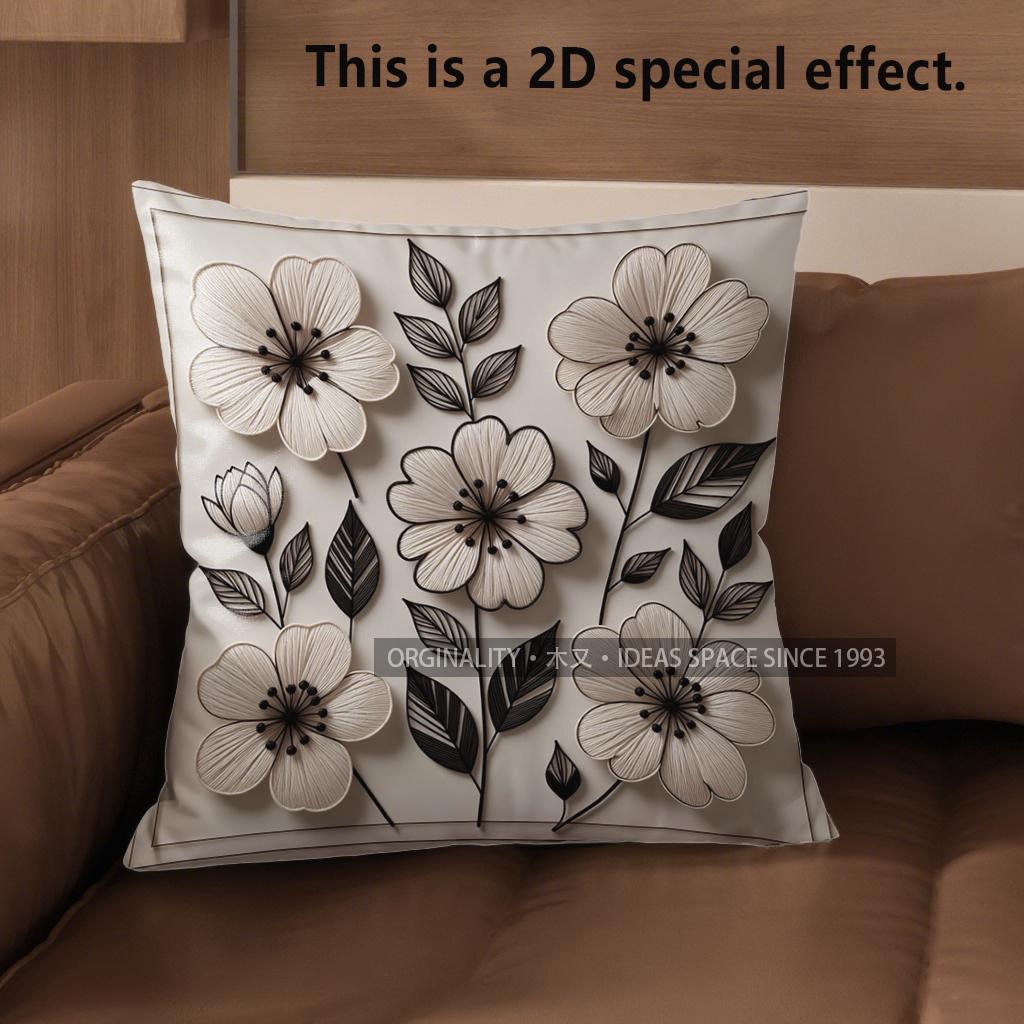 2D Floral Embroidered Pattern Digital Pillow Covers Pattern Cushion Cover Suitable For Sofa Bedroom Car Pillow Cover