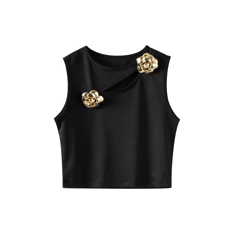 Women's Skirt Sets Sexy Crop Top&Bag Hip Skirt Metal Flower Decoration Lady 2 Piece Set Slim Hollow Out Tops High Waist Maxi Skirts New Fashion Summer