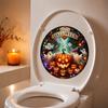 Water Resistant Bathroom Wall Art Happy Halloween Toilet Sticker, Pumpkin Ghost Lid Easy Apply PVC Waterproof Decal for Home Party Decoration Peel And