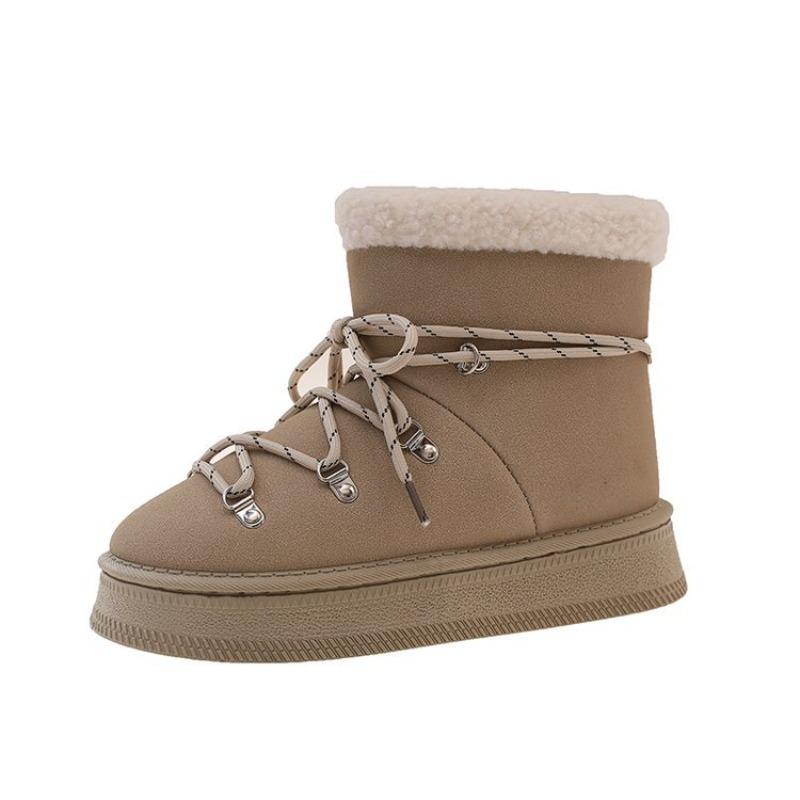 Women's Plus-Size Lace-Up Snow Boots - 2025 Winter New Style, Casual, Warm, Fleece-Lined, Short-Calf, Cotton Boots for Cross-Border Trade