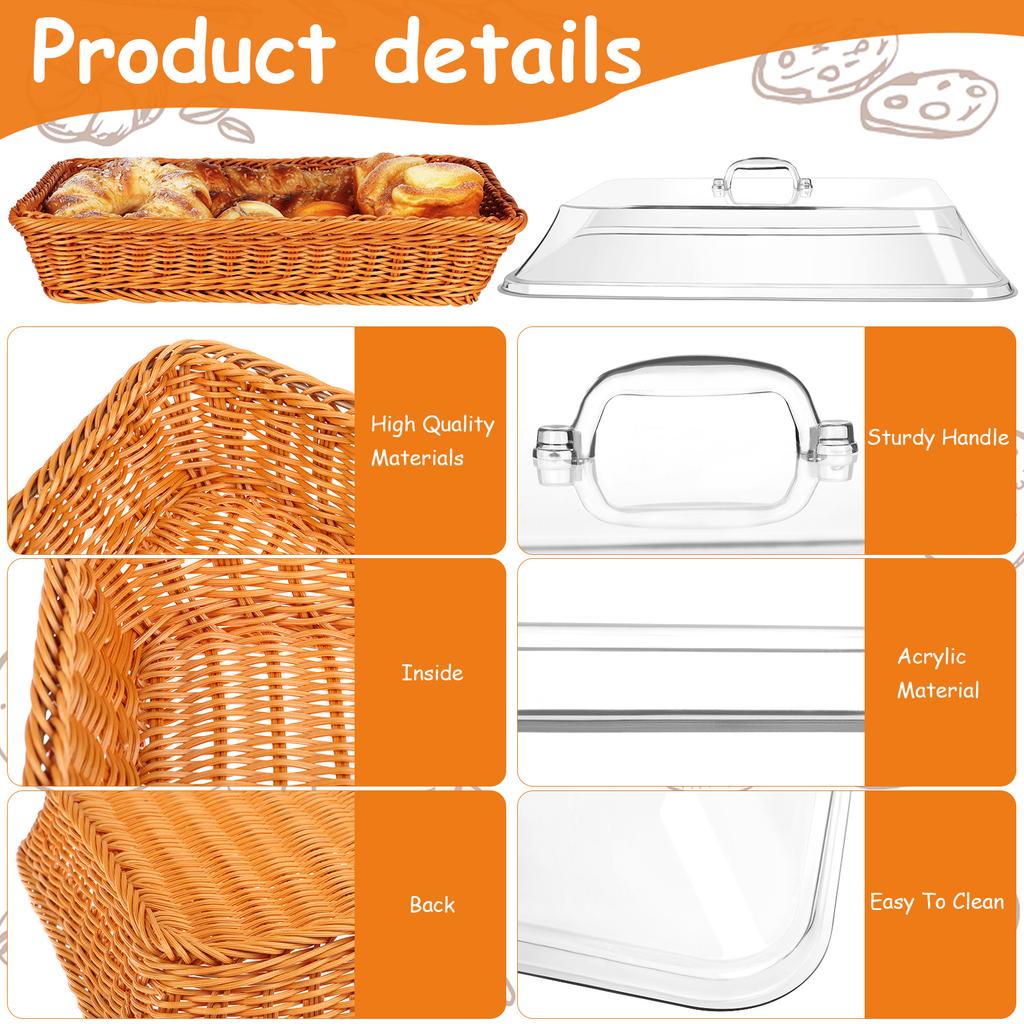 2 Stück Imitation Rattan Brotkorb mit Acryldeckel 15,7 x 11,8 Zoll Gewebter Obstkorb Weidenbrotkörbe mit Deckel Tischplatte