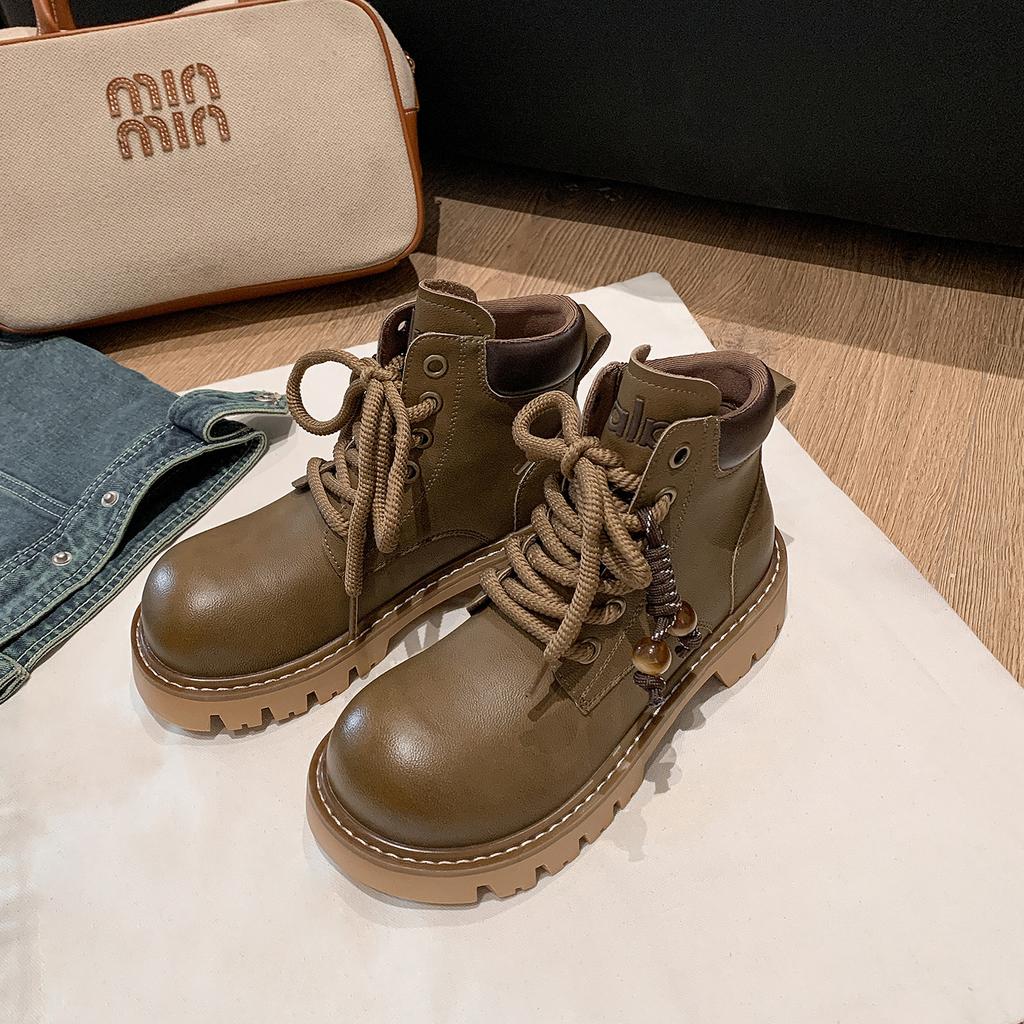 Cowhide Version~ Genuine Leather Retro Platform Martin Boots Women's 2025 New British Style Outdoor Mountaineering Rhubarb Boots Short Boots