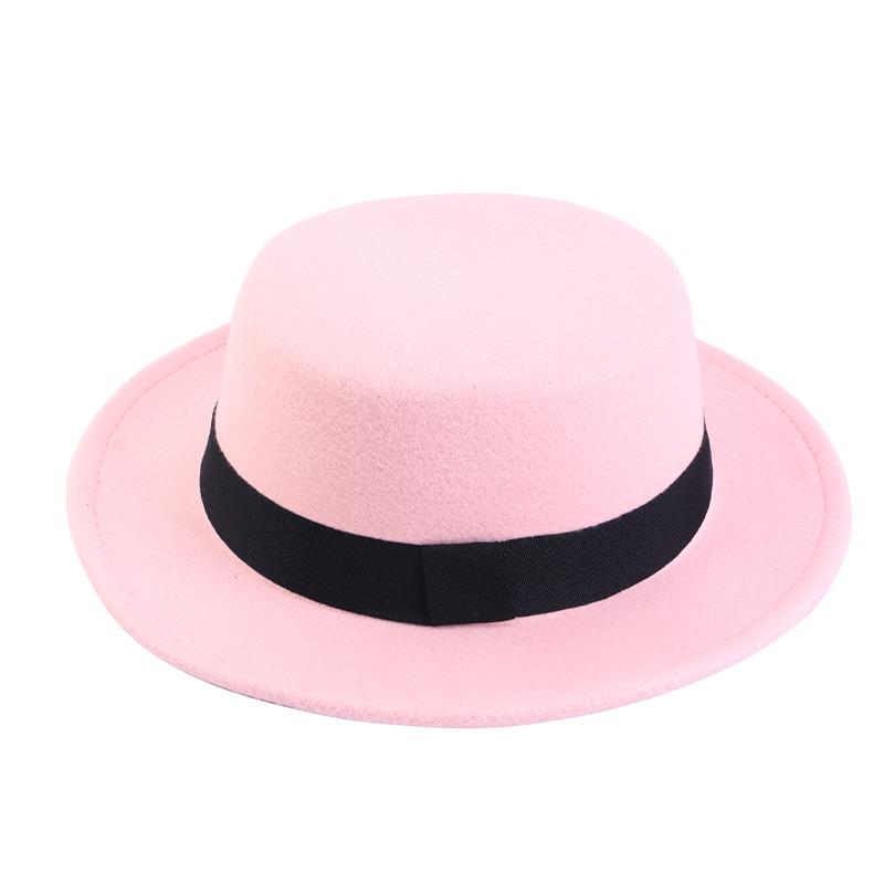 British Style Imitation Woolen Flat Top Top Hat Retro Felt Jazz Hat Versatile Clothing Hat LM-
