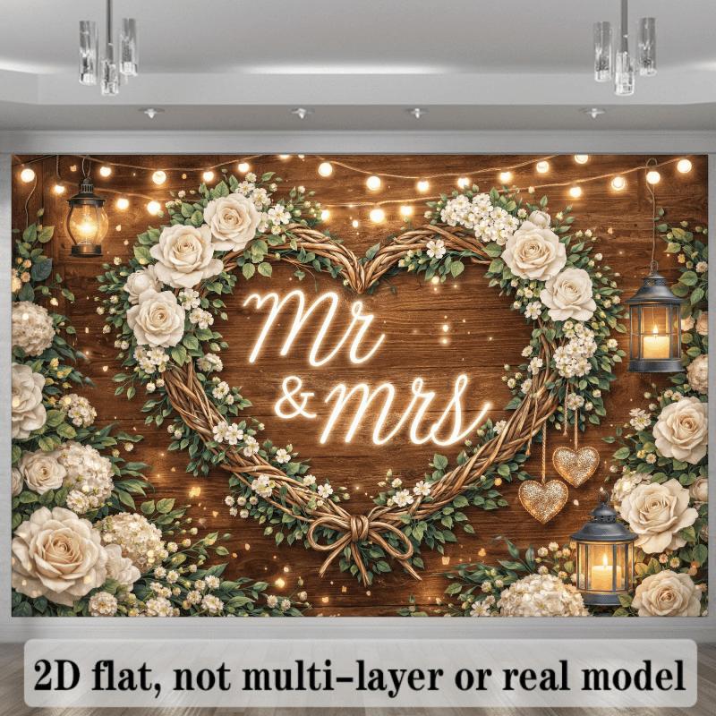 1Pcs Wedding Wooden Mr Mrs Sign Roses Candles Decoration Background Backdrop Decorations For Photo Studio Photo Booth Party