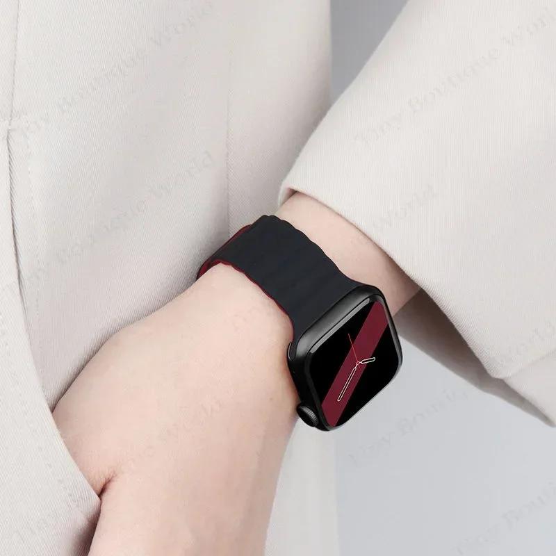 NEW Original Liquid Silicone Magnetic bands for Apple Watch Strap Ultra 2 Series 9 8 SE iwatch 42 44mm 45 49mm 38 40mm 41 Correa