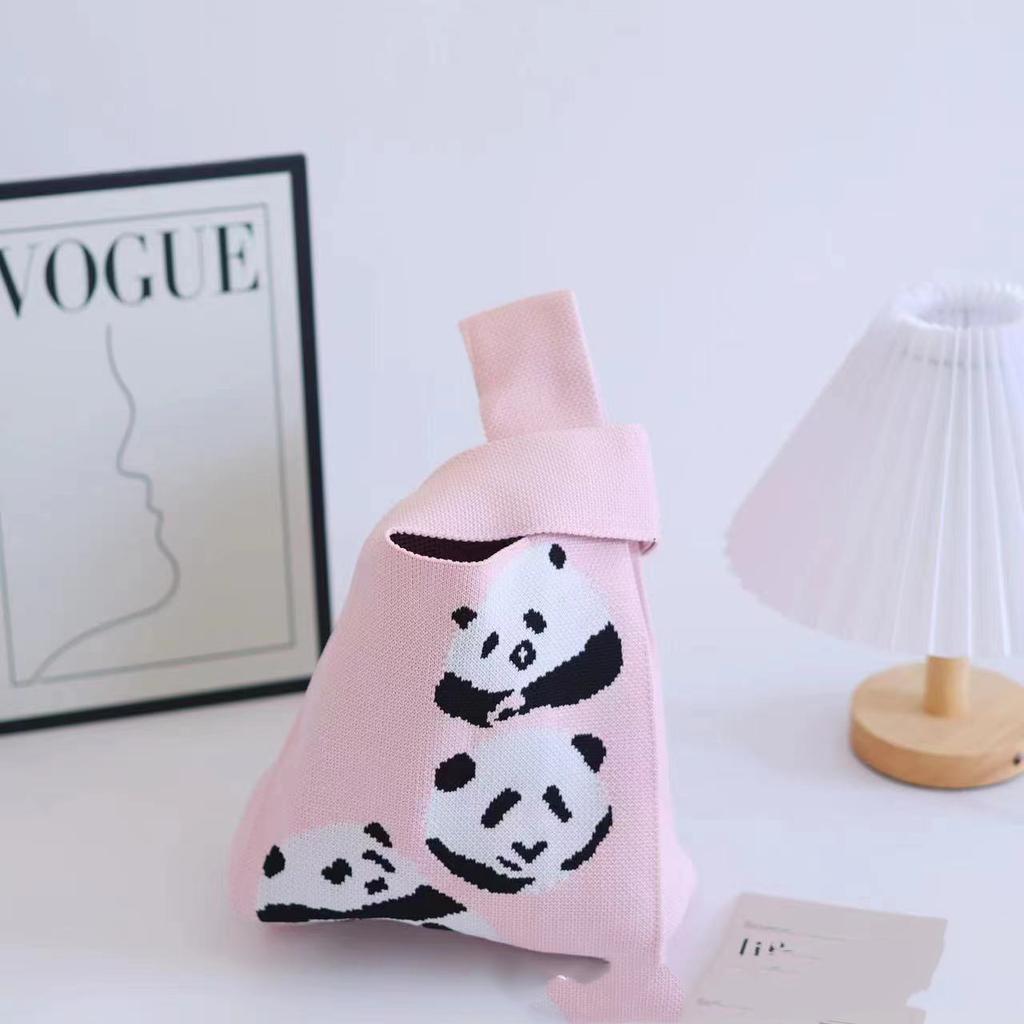 Women's Knot Wrist Bag Handmade Knitted Bag Portable Mini Striped Tote Bucket Phone Bags Large Capacity Autumn Winter Handbags