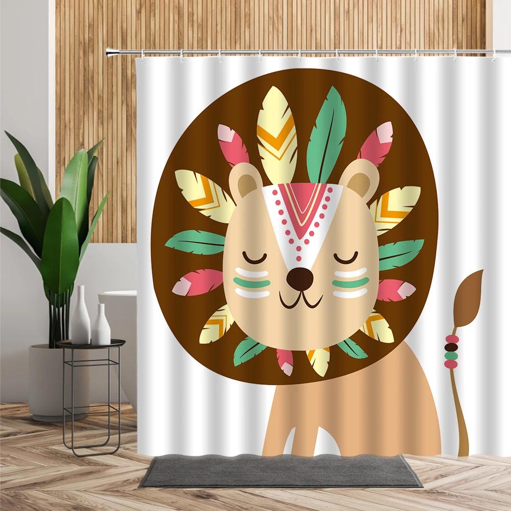 

3D Cartoon Art Forest Animals Printing Shower Curtain Waterproof Fabric Bathtub Screen Childrens Bathroom Decoration With Hooks W60H190(CM)-1 Pcs