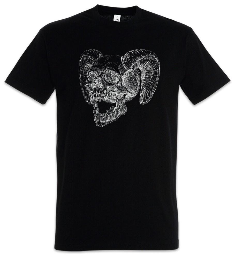 Horned Skull T-Shirt Devil Satan Satanism Tattoo Art 666 Goat Reaper Daemon