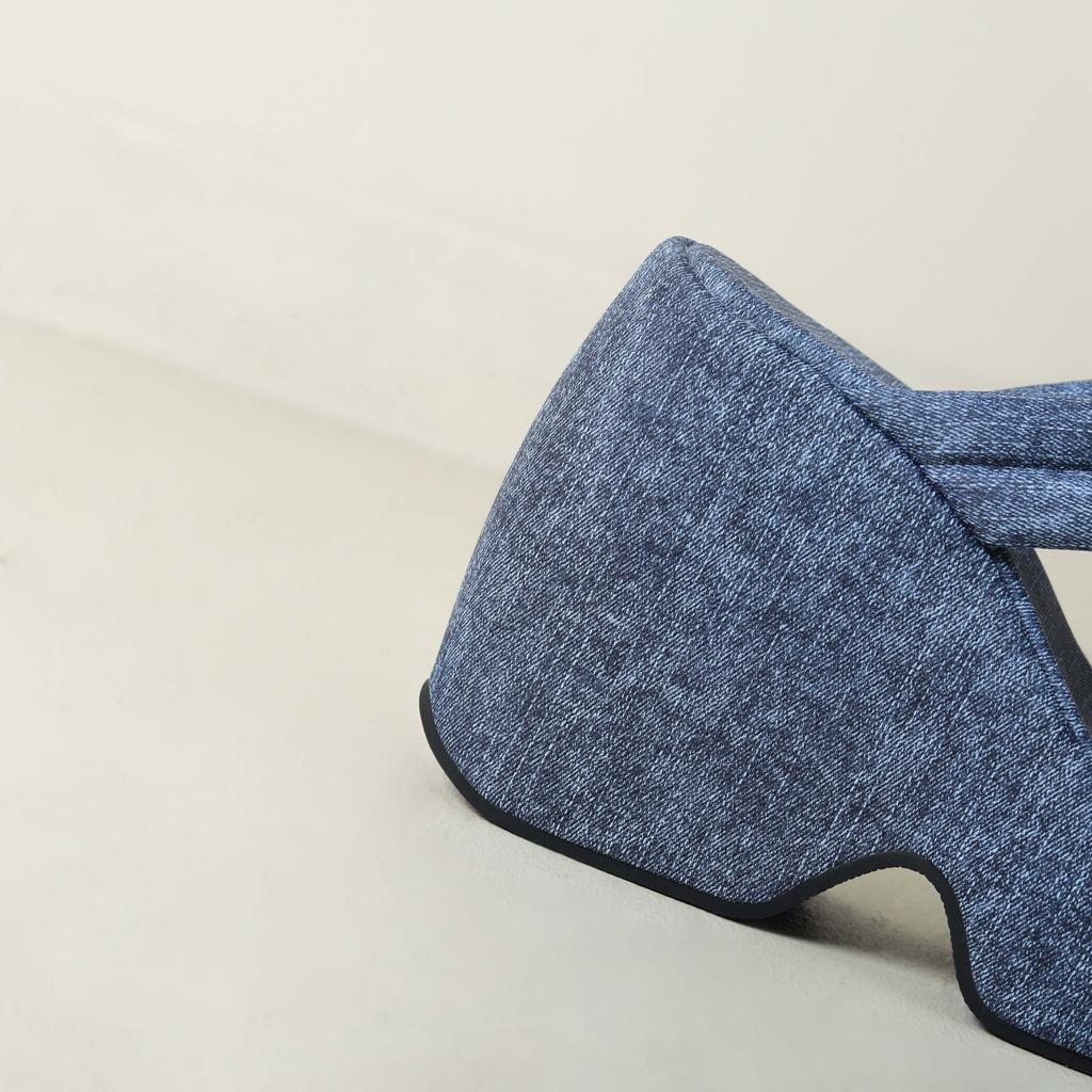 Krazing Pot Mules Polyurethane Summer Size 43 Women Platform Super High Heels Women Peep Toe Slip On Waterproof Sandals