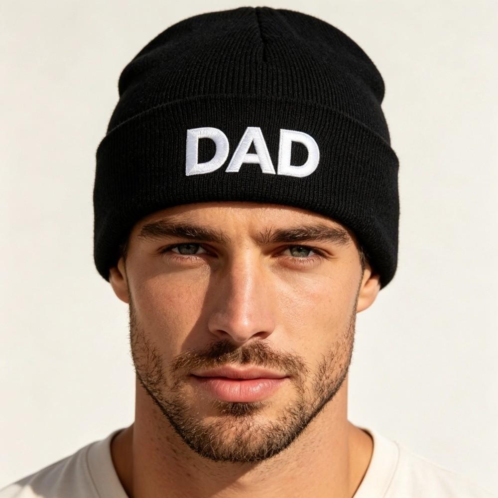 Embroidered Knit Beanie Hat DAD MAMA MINI Parent-child Cap Vintage Knitted Skull Cap Gifts Black DAD