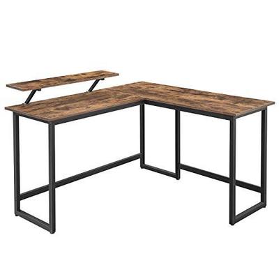 Bureau en forme de L avec support pour studio, jeu, travail, gain de place, pieds réglables, cadre en métal, facile