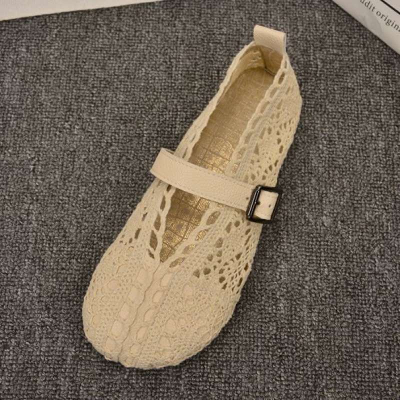 2025 summer new Beijing cloth shoes hollow women's single hole Doudou flat-bottomed lazy mesh old north cloth shoes women