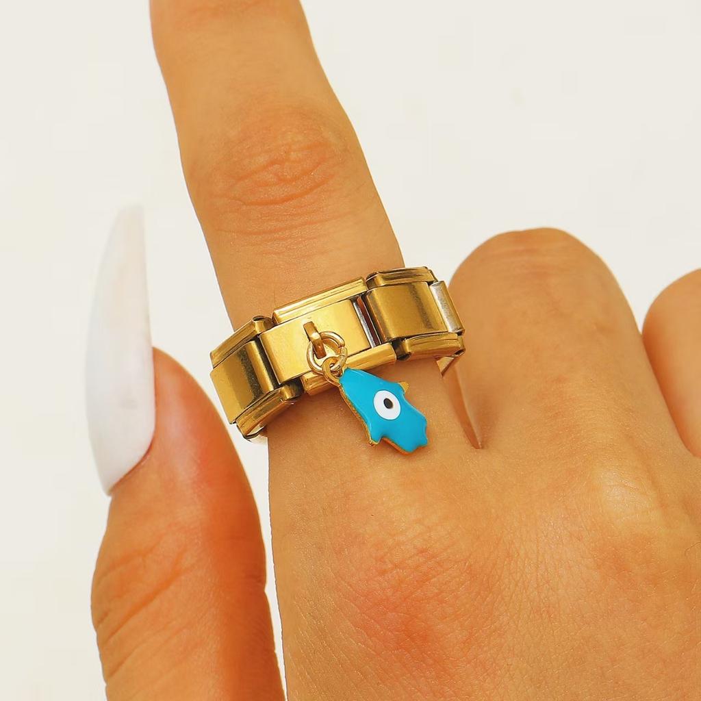 High quality 2026 oil dripping palm eye ring titanium steel square module ring niche fashion light luxury personalized jewelry