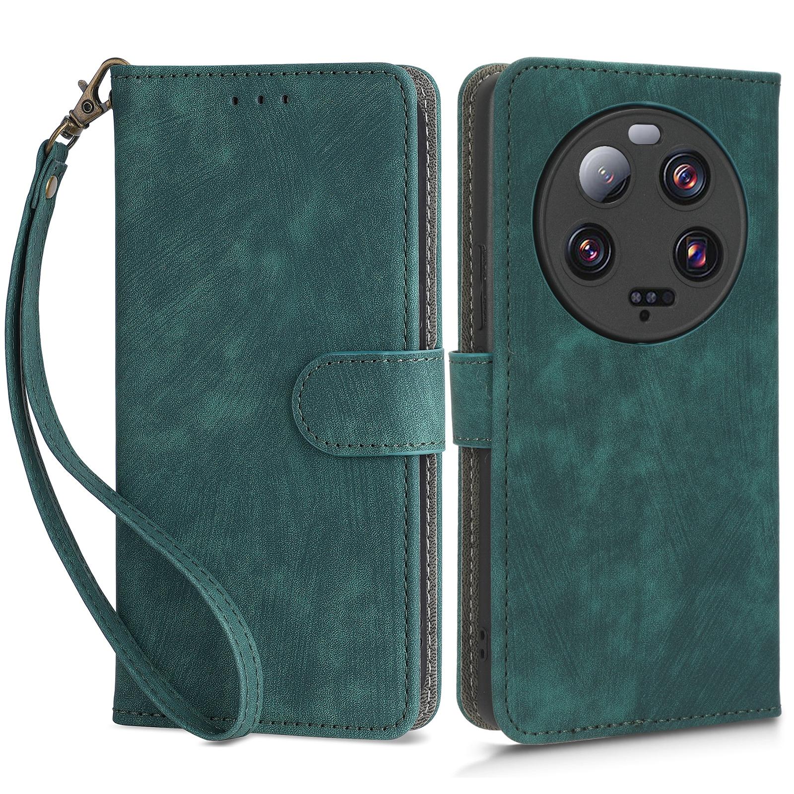 

For Xiaomi 13 Ultra Wallet Stand Phone Cover RFID Blocking Leather Phone Case with Strap Green