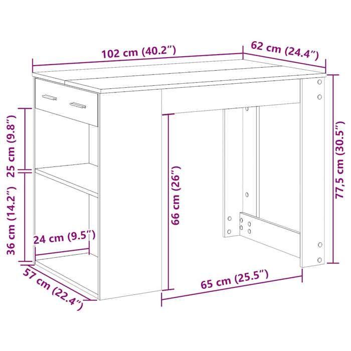 VidaXL Bureau avec tiroir et étagère chêne sonoma bois d'ingénierie 858688