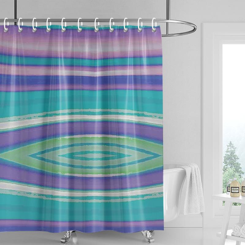 Abstrakter Aquarell-Duschvorhang - Blau & Lila Pinselstrich-Design, Wasserdicht mit Ösen, Moderne Badezimmerdekoration