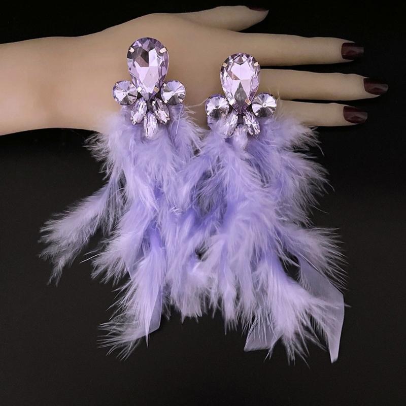 Hypoallergenically Feather Crystal Earrings Lightweight Alloy Long Drop Jewelry Ear Accessories for Women Gift