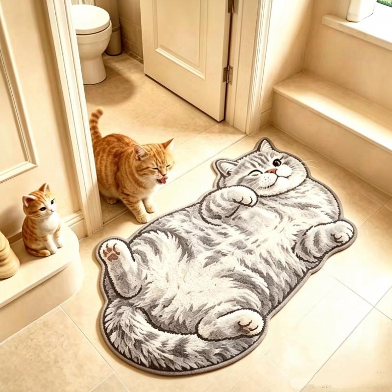 Cute Cartoon Lazy Cat-Shaped Rug Fun Creative Home Decor For Bedroom Beside Floor Mat Entrance Bathroom Washable Soft Carpet