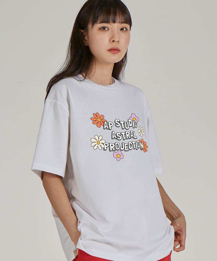ASTRAL PROJECTION Ap Flower Round Neck 15-Count Cotton Short Sleeve T-Shirt_White