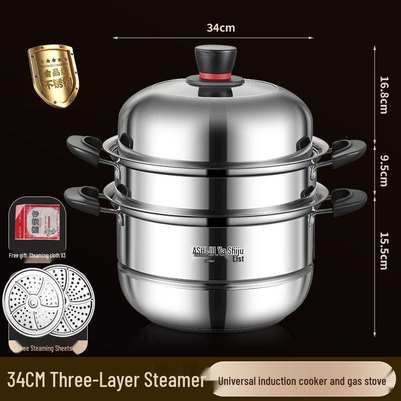 Stainless Steel Double Layer Steamer Pot for Induction & Gas - Extra Thick, Food Grade, Large Capacity