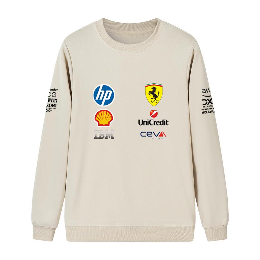 Unisex Damen Herren Frühling und Herbst F1 Ferrari Racing Print Rundhals Sweatshirt Lässig Locker Langarm Pullover Sport Streetwear