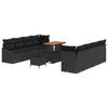 Set de canapé de jardin de 11 pièces avec coussins Noir Poly Rotin Acacia, Canapé de jardin 2 places avec rangement 3364579