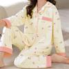 French Floral Faux Cotton Women's Pajama Set - Spring/Autumn Long Sleeve & Pants, Loose Cardigan Style for Middle-aged Women.