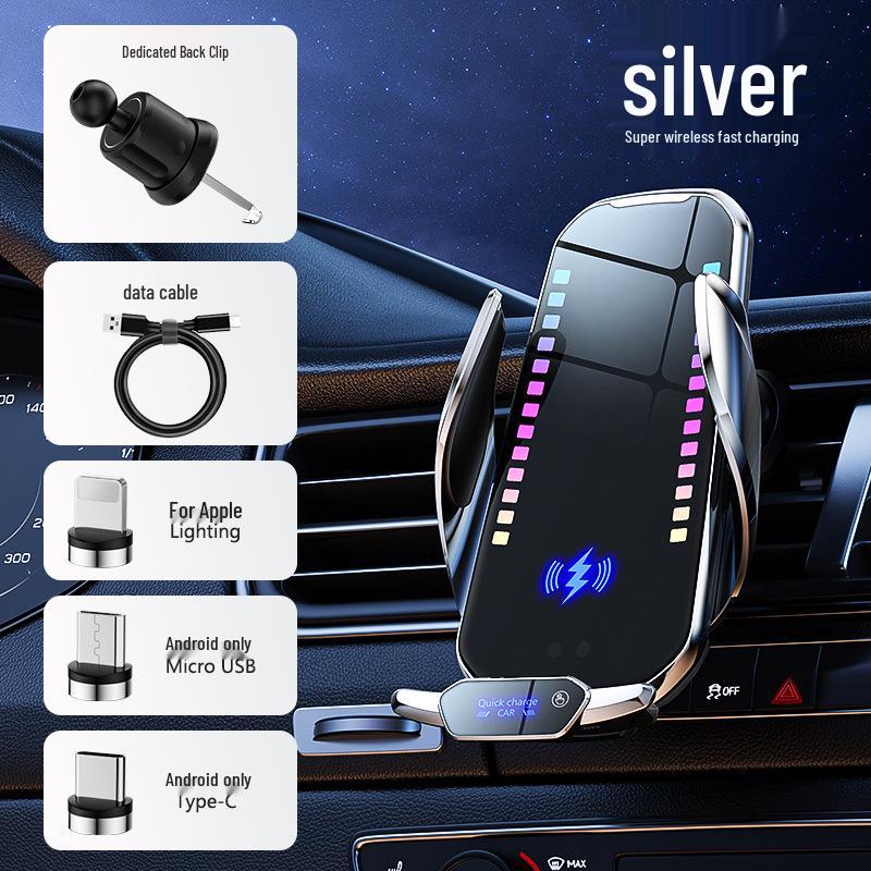 Smart Sound Rhythm Wireless Car Phone Holder with Infrared Sensing and Charging Color серебряный серый