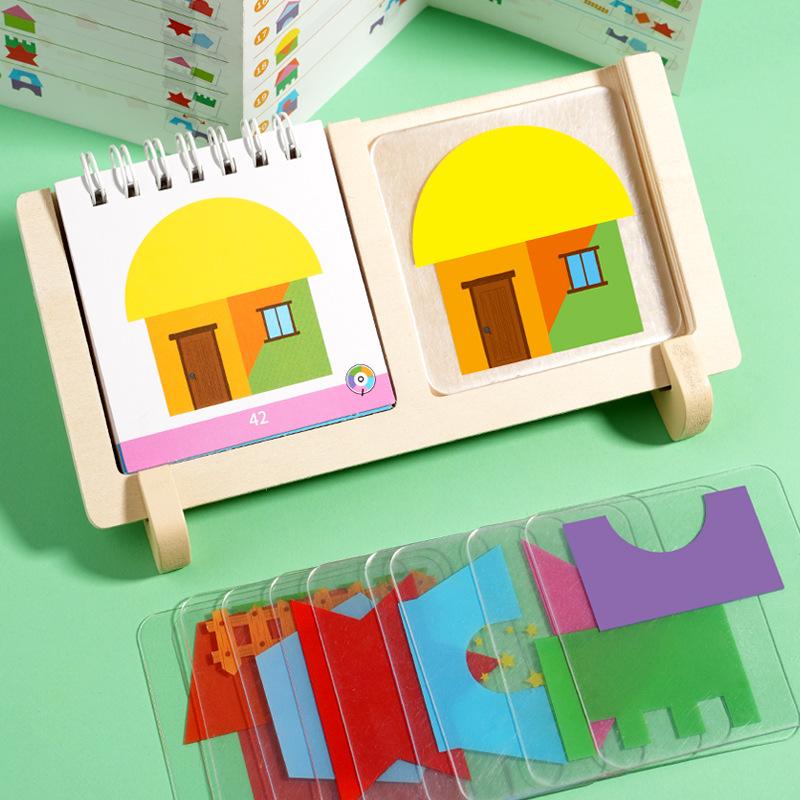1 Set Geometric Shape Spatial Imagination Intellectual Thinking Puzzle Games Kids Toy House Design Logic Game Montessori Toys