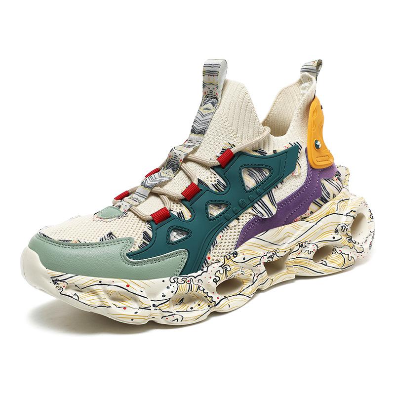

Men s shoes couple spring and autumn new shock-absorbing platform running shoes fly-woven breathable contrasting color casual blade sports trendy sho 44