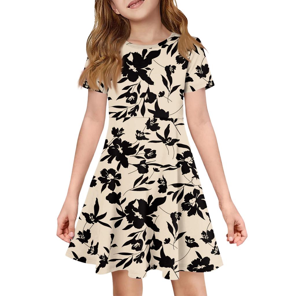 Girl Summer Dress Color & Print Short Sleeve Dress With Pocket Casual Dress Shorts Sleeve Party Dress Easter Day