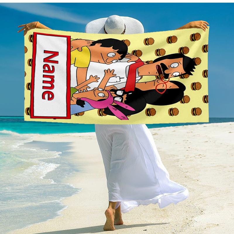 Custom Name Ultra-Soft Beach Towel with Bob's Burgers Theme,Ideal for Pool - Camping, Diving - Perfect Travel Essential, Vibrant Beach Towel.