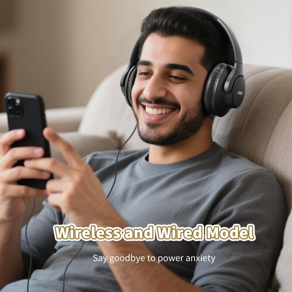 KVIDIO Wireless Over-Ear Headphones Bluetooth 5.4 65H Playback 40mm HD Driver Built-in Microphone Wired and Wireless Sound-Isolating Closed-Back Black