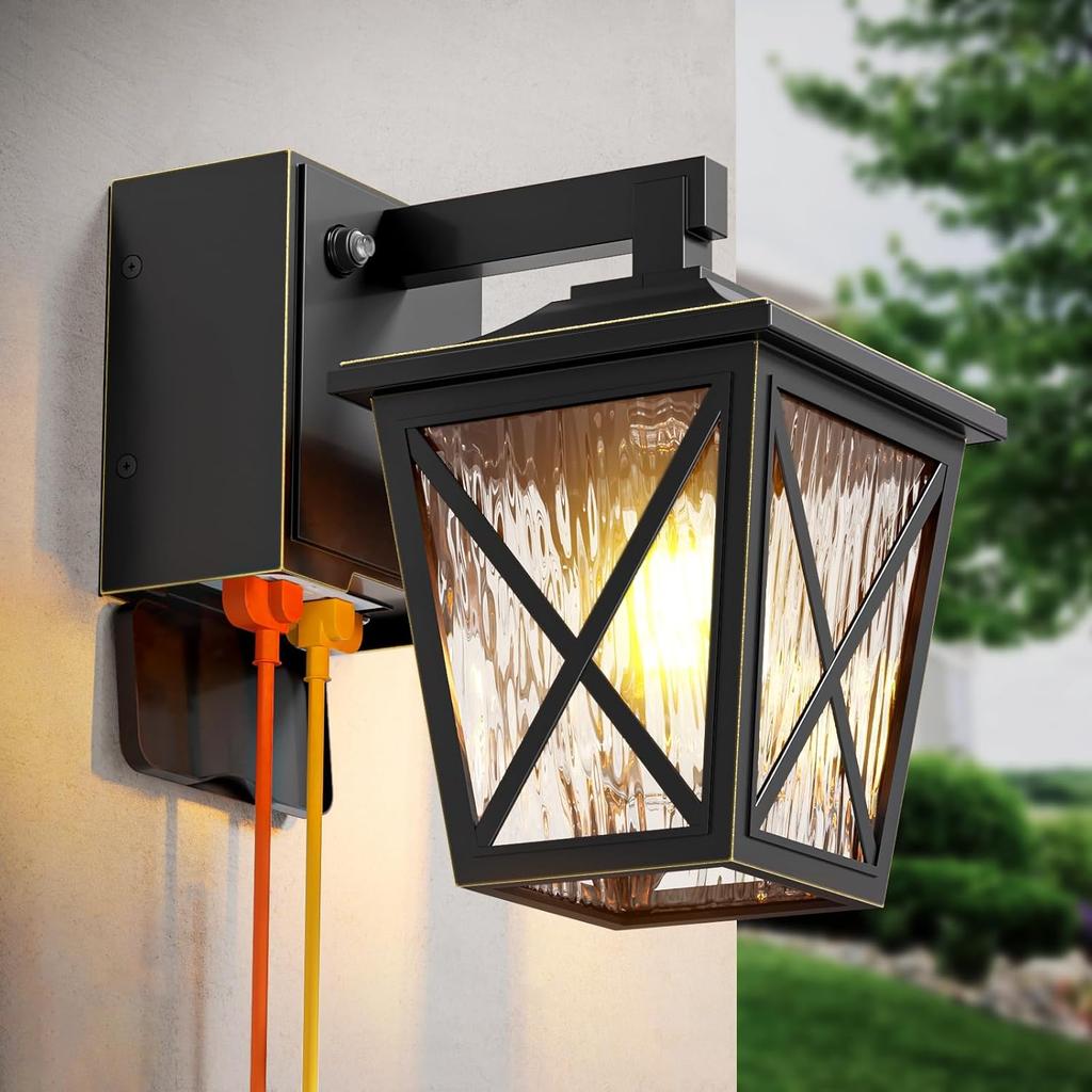 Dusk to Dawn Outdoor Lights with Built-in Sockets, Waterproof and Rustproof Aluminum Outdoor Lights with GFCI Sockets