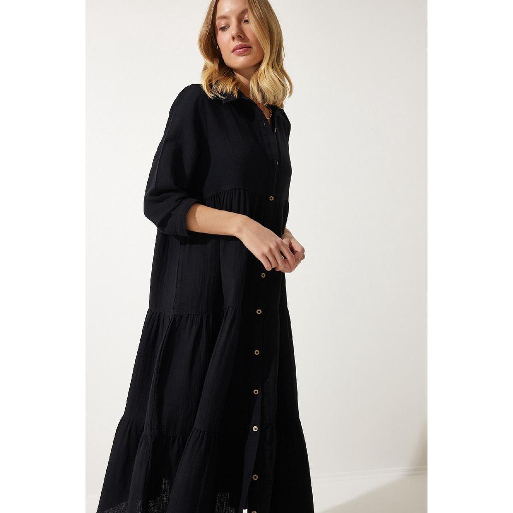 Women's Beige Muslin Flared Shirt Dress Sa00024