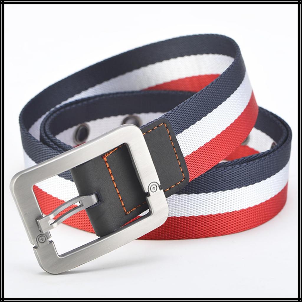 [White Fang] Belt Buckle Casual Design Leisure Jeans Fashion Durable Men's BTA719 (Black Stripe)