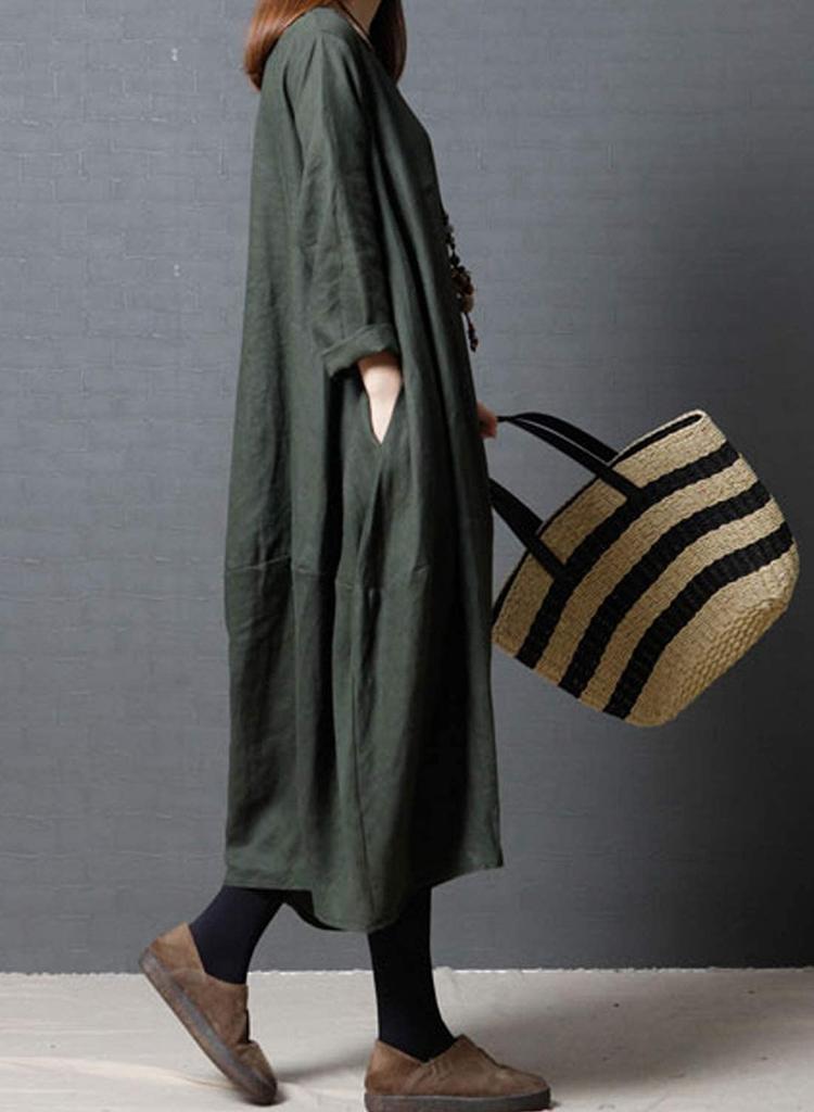 Winter Long Dress for Women Maxi Plus Relaxed Cotton Travel [JINJUDUO] Long-Sleeved Spring, Autumn, - Tunic, Length, Sizes, Fit, Linen,