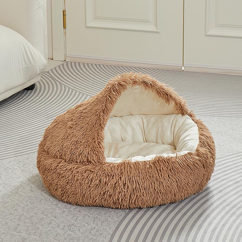 Cozy Plush Cat and Dog Bed: Year-Round Semi-Enclosed Shell Design for Warmth and Comfort