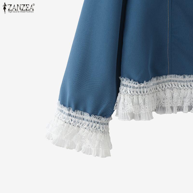 ZANZEA Women Casual Turn Down Collar Loose Long Sleeve Blouse