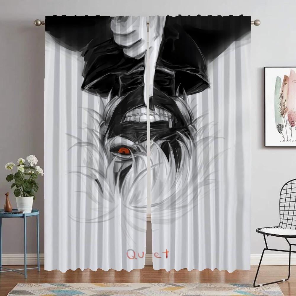 Kitchen Curtains 2 Pieces Tokyo Ghoul Window Curtain for Room 2 Panel Halloween Decoration Partition Home Interior Curtains