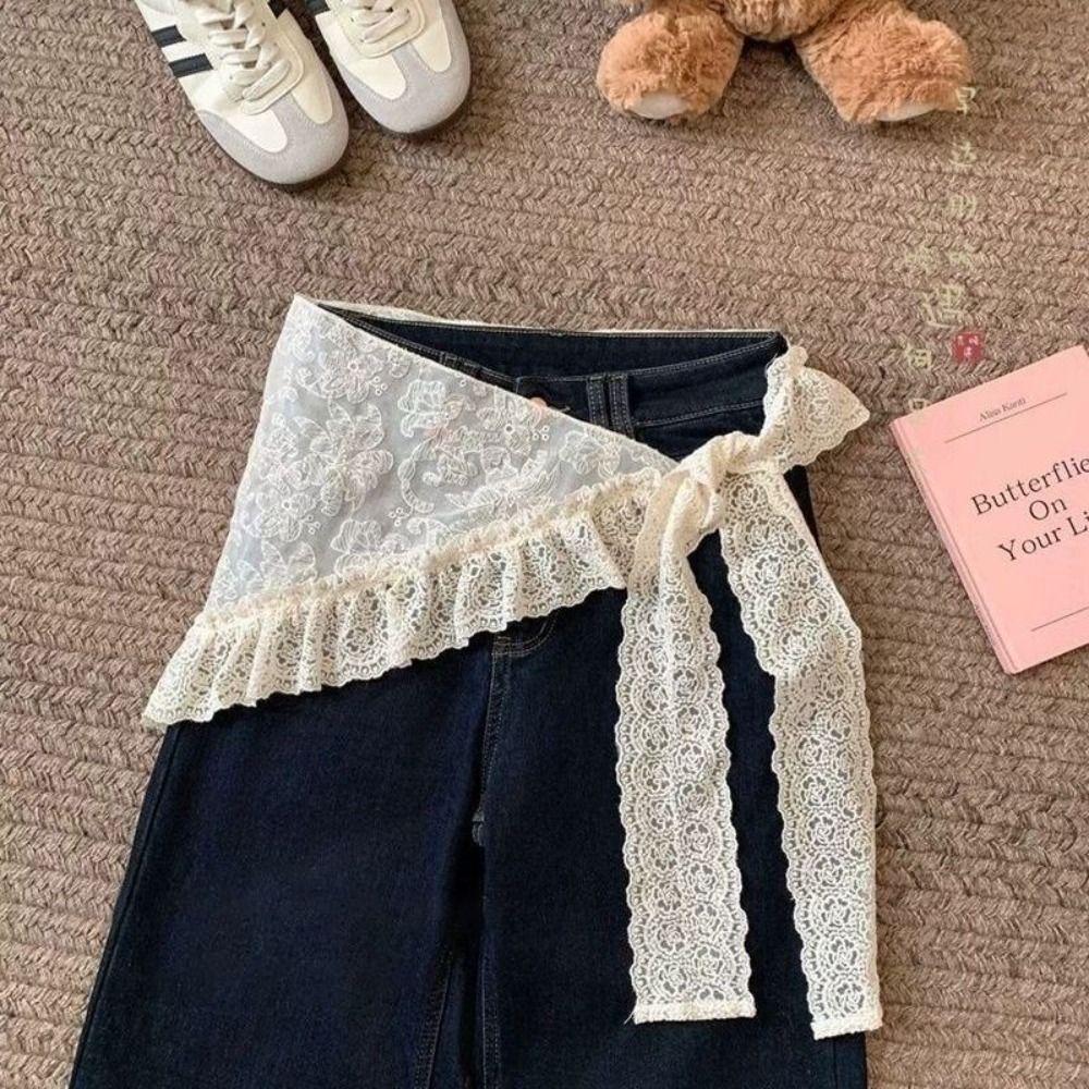 Floral Printed Lace Headband Embroidered Skirt Curtain Retro Triangle Waistband  Scarf Accessories