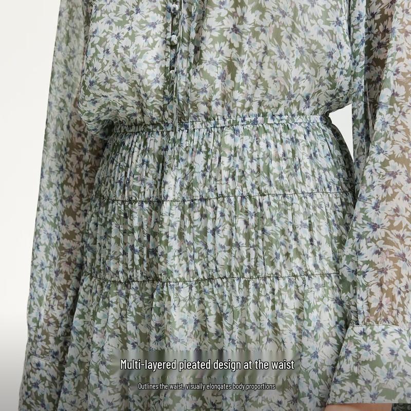 Veromoda 2025 Summer Floral Tie-Neck A-Line Dress
