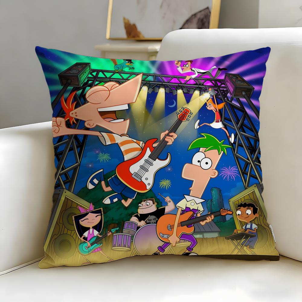 classic cartoon Phineas and Ferb Cushion Cover Soft  EasyWash Pillow Case  Versatile for Couch Bed Travel and Office